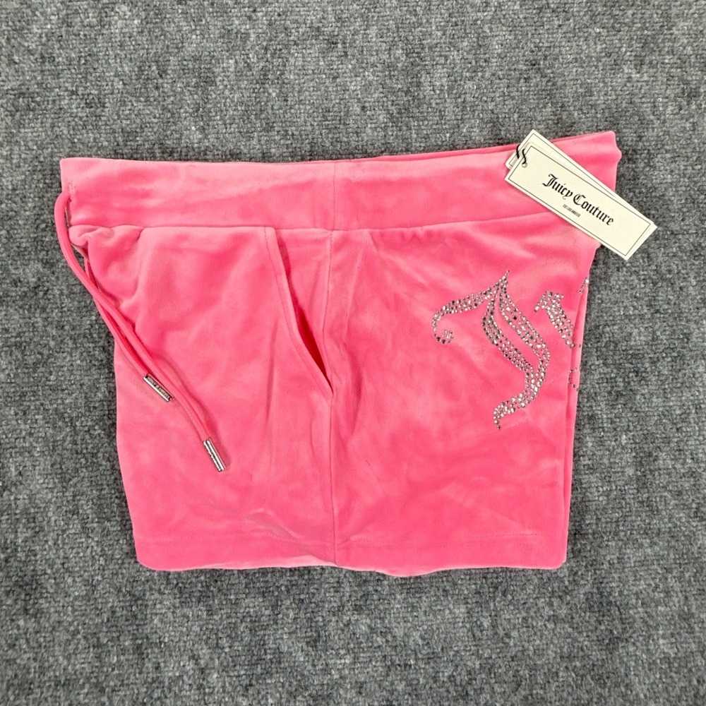 Juicy Couture Big Bling Velour Shorts Womens M Hot Hot Pink Rhinestone Y2K NWT